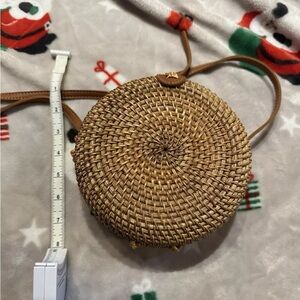 Round Woven Raffia Tan Crossbody Bag